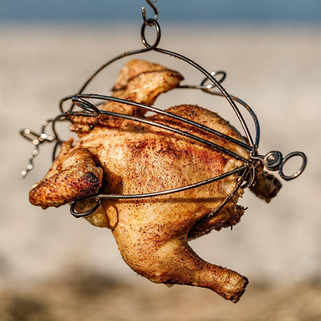 Poultry grill basket with chain and hooks
